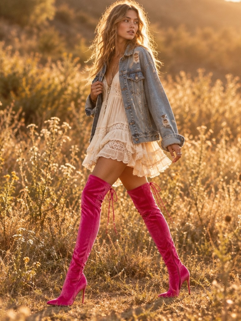 Women's Pink Over-the-Knee Heeled Boots Like New